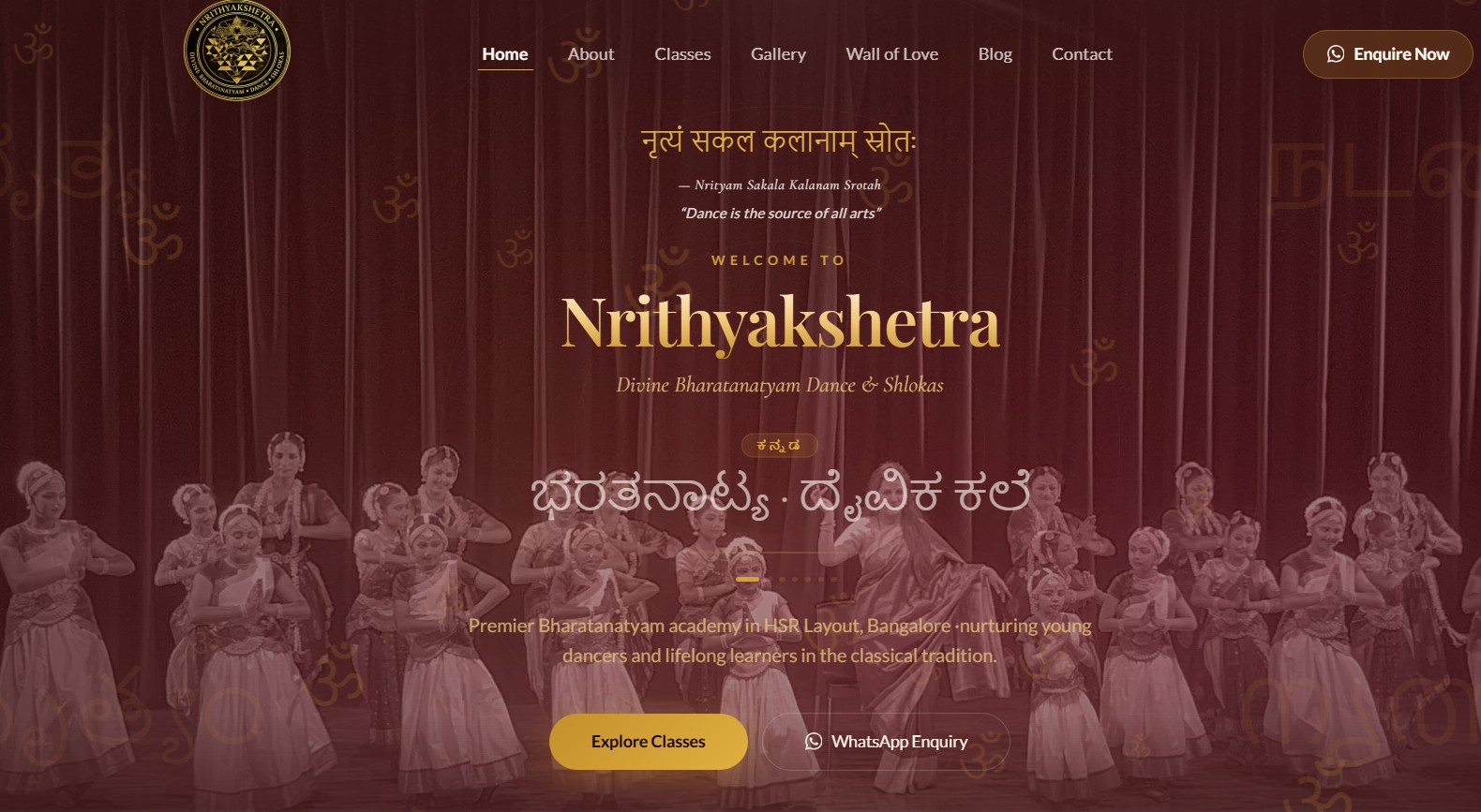 Nrithyakshetra website built by Achyut Digital